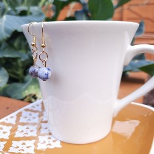 Blue Sodalite Stone Simple Dangle Gold Earrings